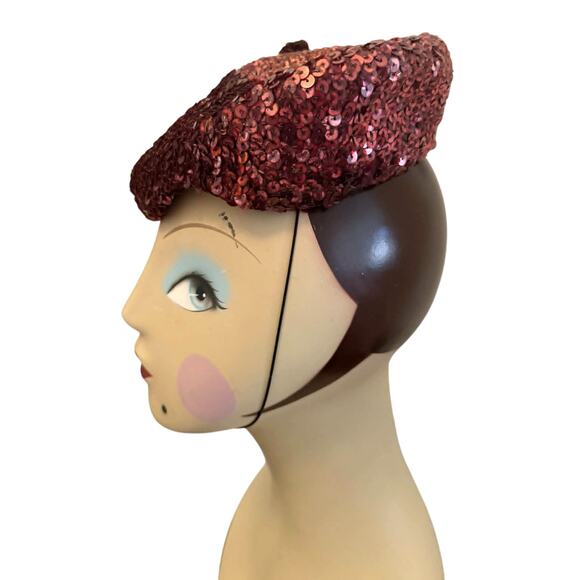 Vintage 1940s Sequin Beret Hat Raphael Weill White House San Francisco Hat Pin main image 6